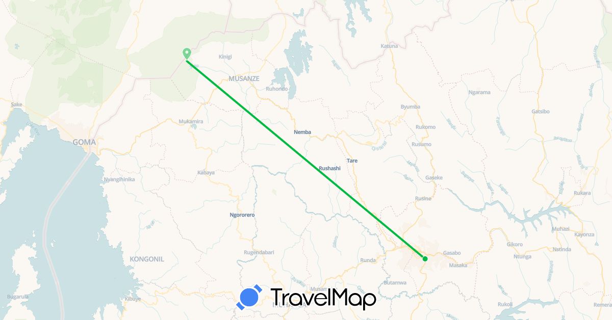 TravelMap itinerary: driving, bus in Rwanda (Africa)