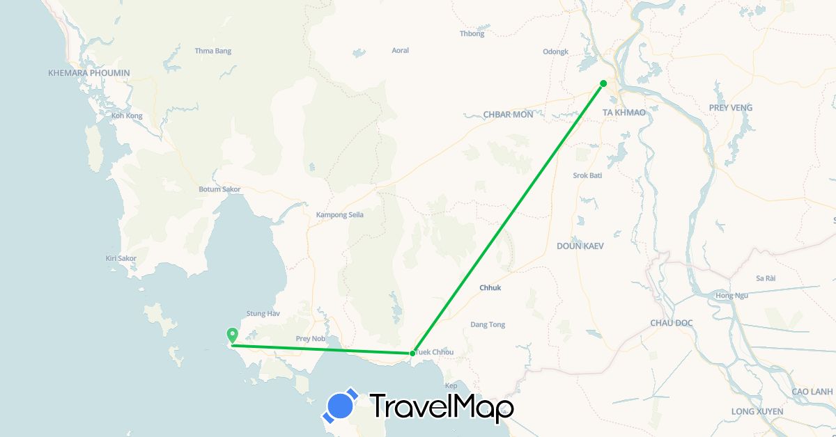 TravelMap itinerary: bus, plane in Cambodia (Asia)